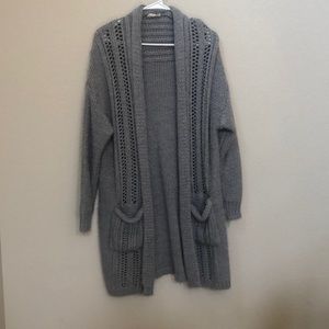 Oversized grey knit cardigan